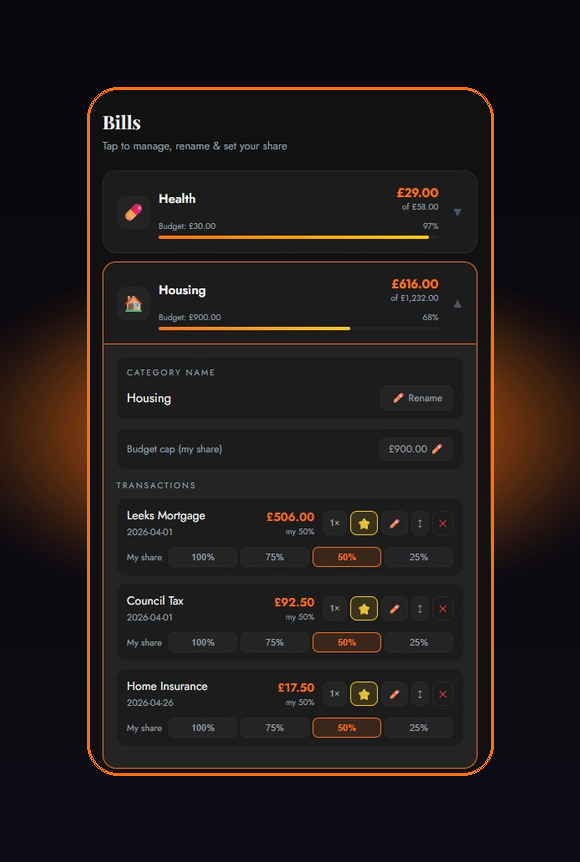 Bills tab